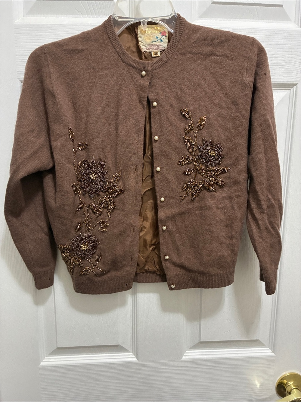 Vintage Cown Rose Originals LAMBSWOOL Angora Cardigan Sweater Jeweled Sz 38